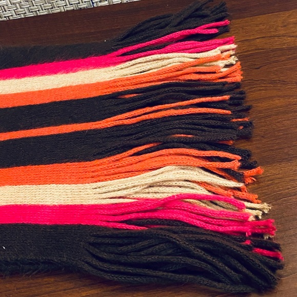 Super Soft Long Acrylic Brown & Hot Pink Striped Fringe Scarf - Picture 7 of 9